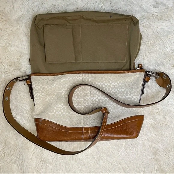 Coach Handbag Shoulder Signature Mini Duffle Ivory leather Brown purse. - Picture 8 of 17